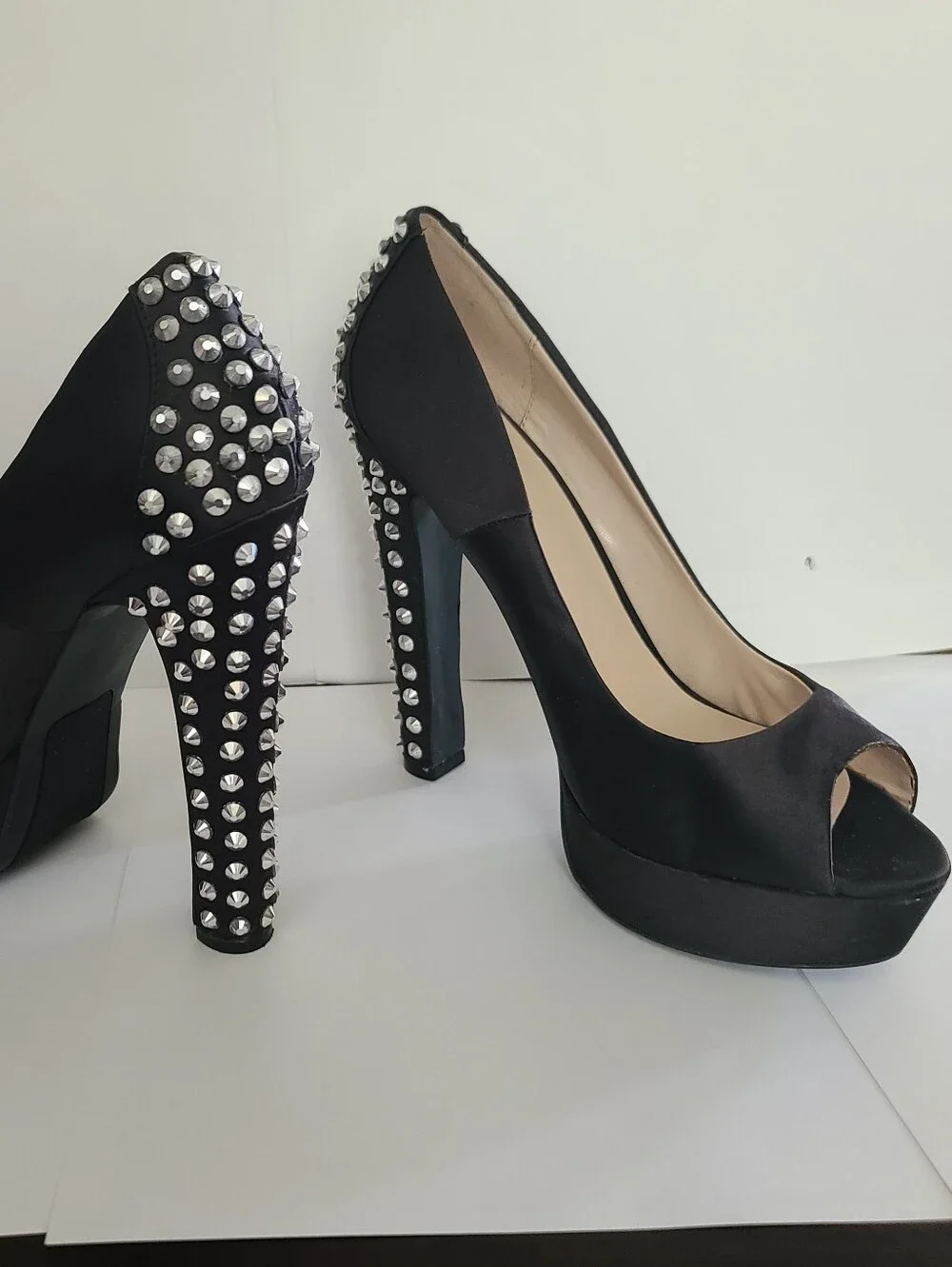 Zigi Soho Black Satin Platform Studded Pumps